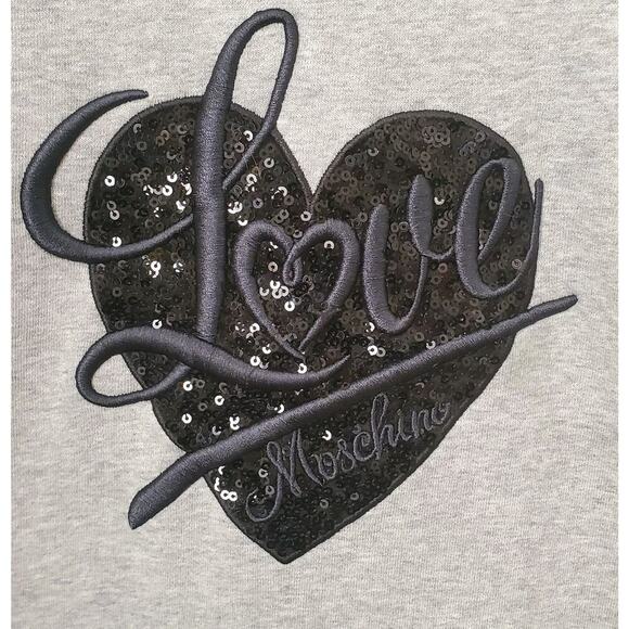 Moschino Vintage Y2K Grey Sweatshirt Dress Fleece Lined Logo Heart Sequin size 2 - Picture 4 of 12